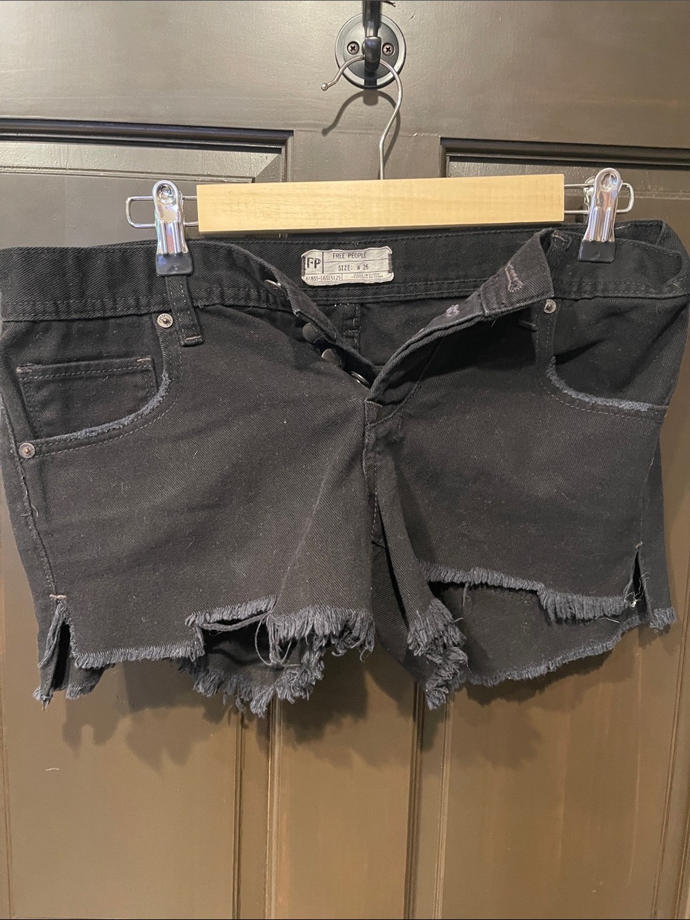Free People Black Frayed Hem Denim Shorts